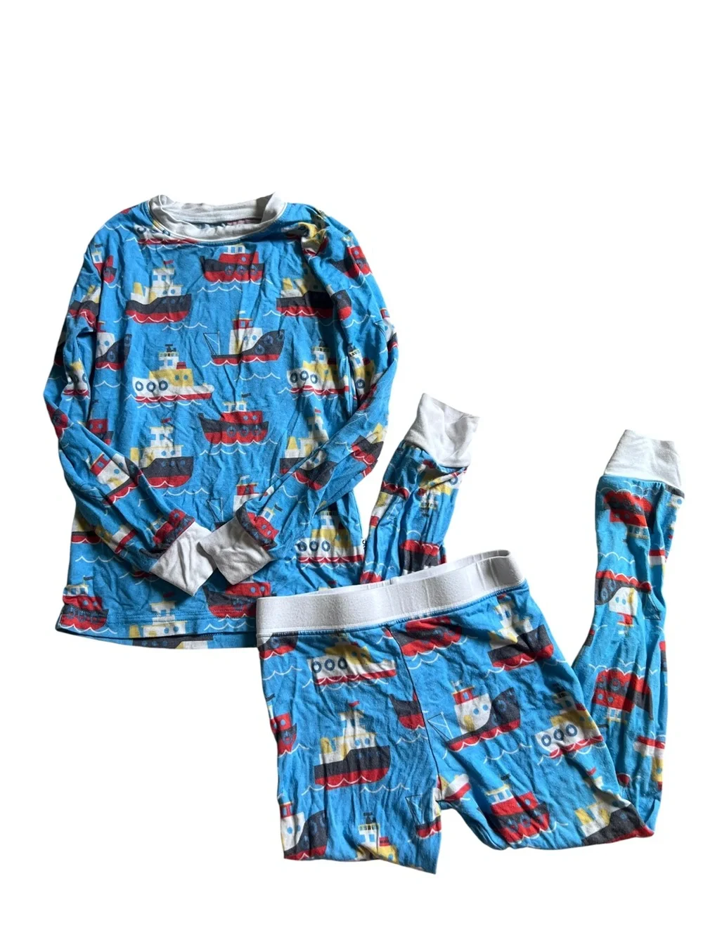Southern Sleepies Bamboo Blue Boat-Print Long Sleeve Pajama Set with White Trim